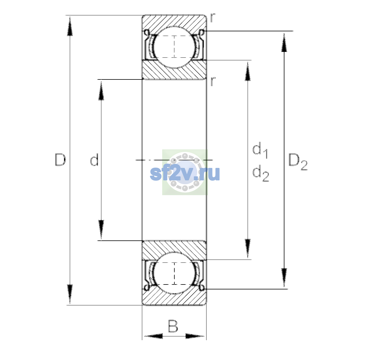 Схема подшипника 6304-2Z-L207-C3