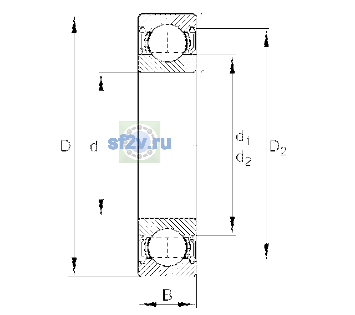 Схема подшипника 6305-2RSR-L038-C4