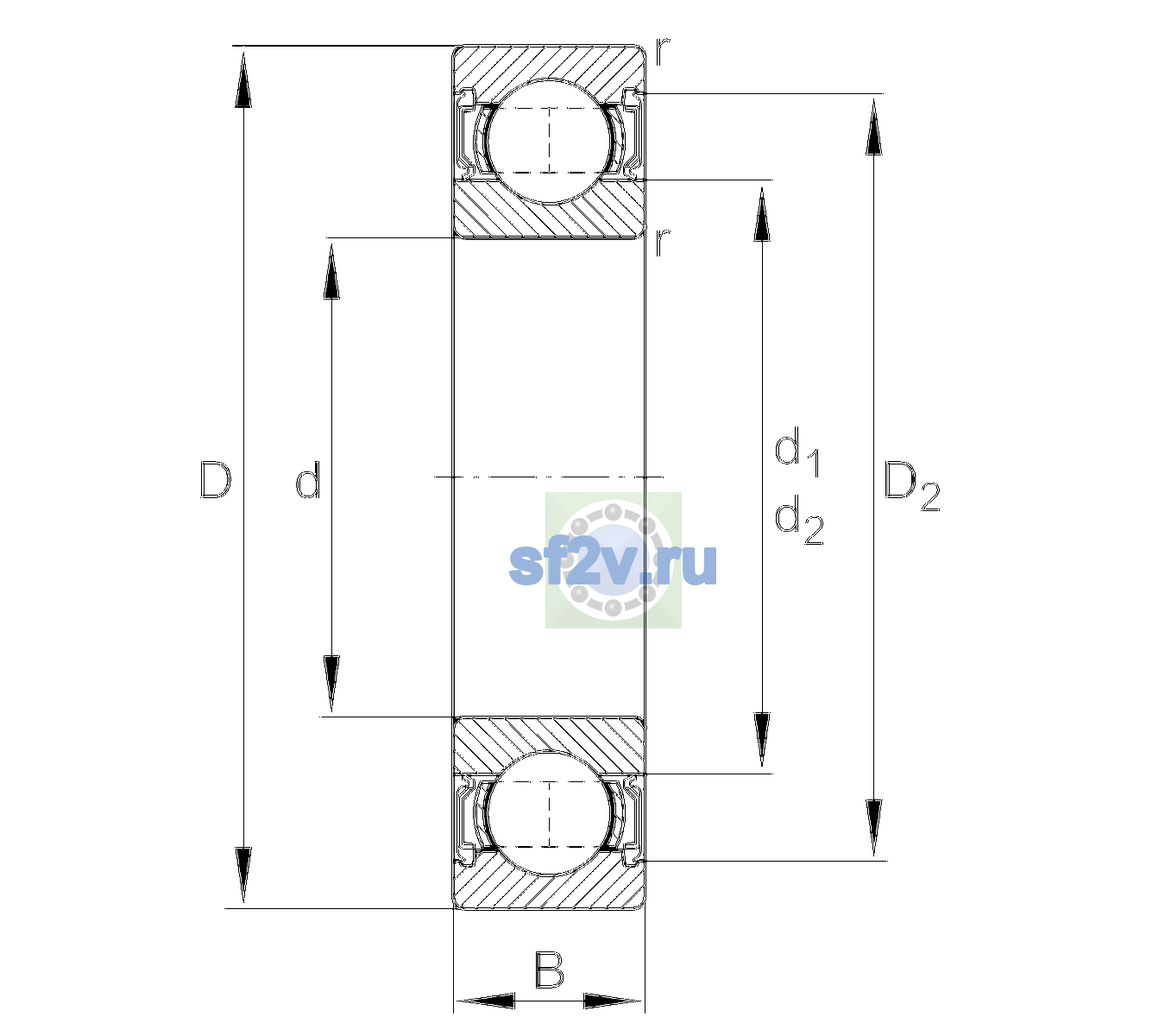 Схема подшипника 6305-2RSR-L140-C3