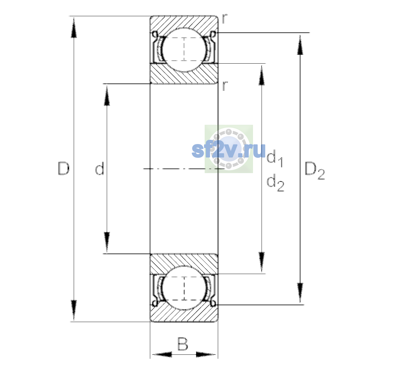 Схема подшипника 6305-2Z-L140