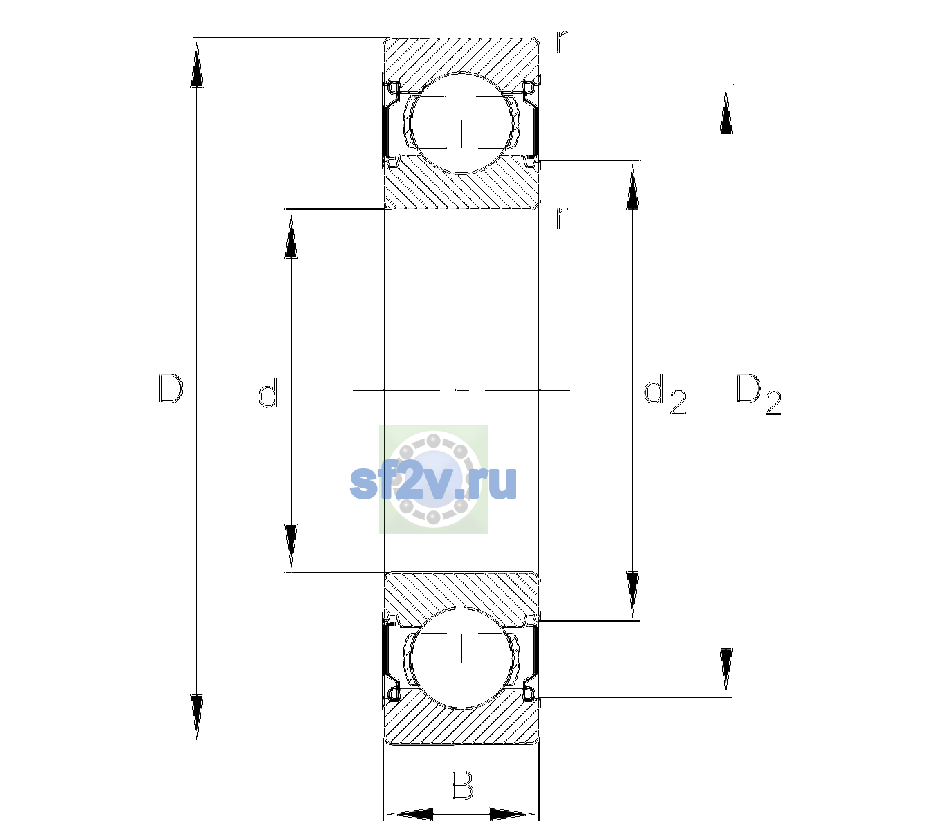 Схема подшипника 6305-C-2Z-L038-C3>V