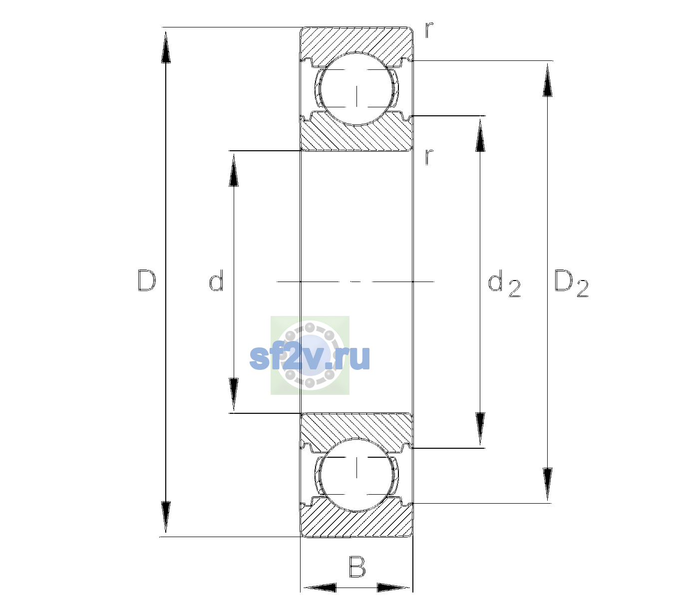 Схема подшипника 6305-C-CM