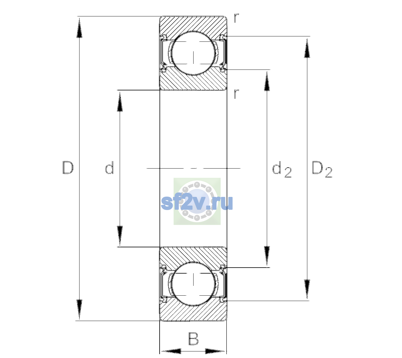 Схема подшипника 6305-C-HRS-C3