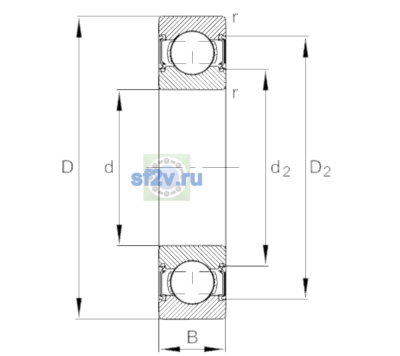 Схема подшипника 6305-C-HRS-C3>V