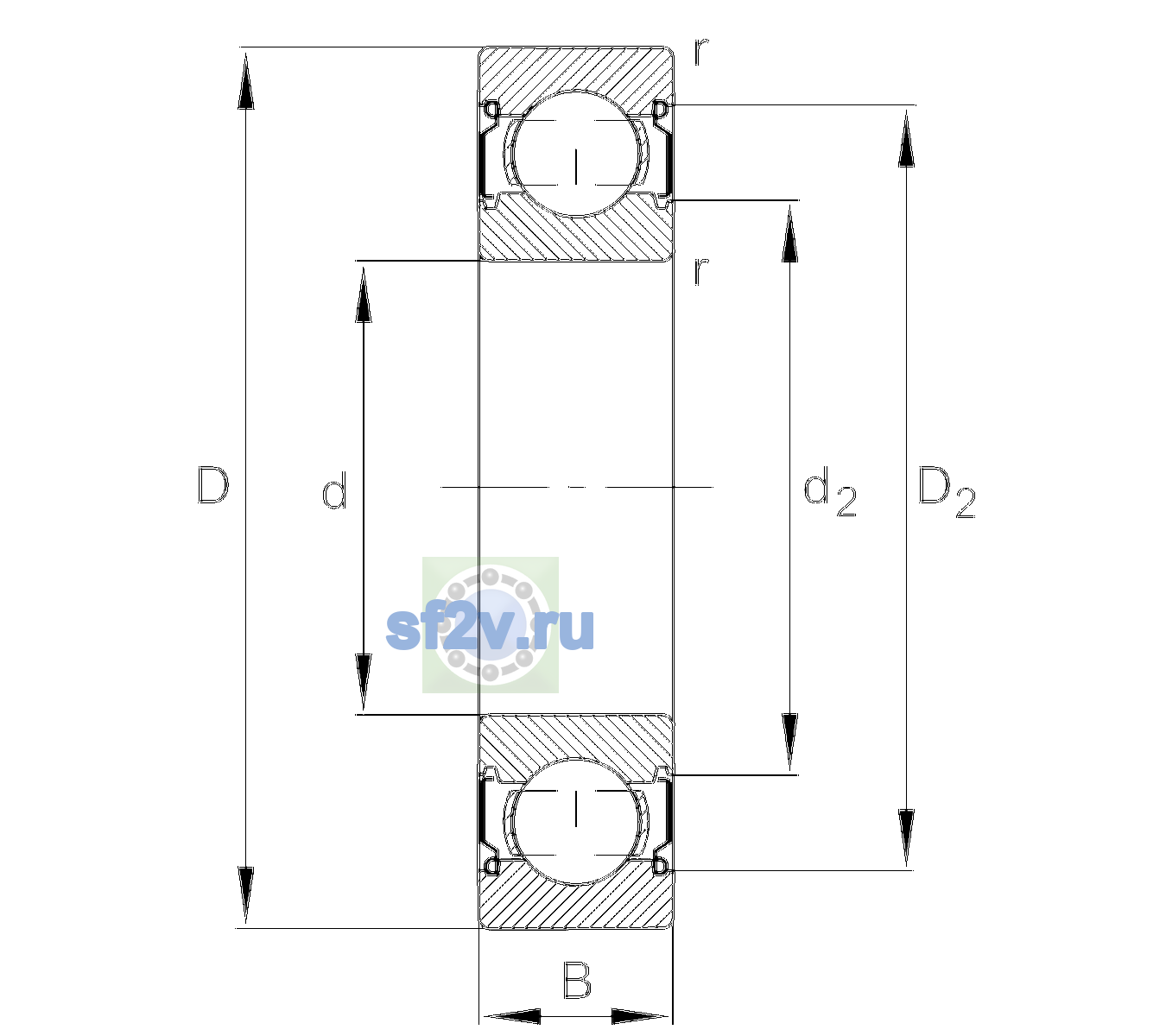 Схема подшипника 6305-C-Z-C3>V