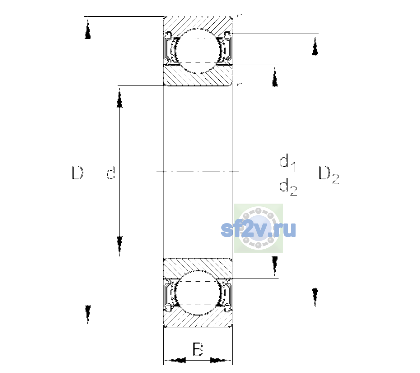Схема подшипника 6306-2RSR-C3