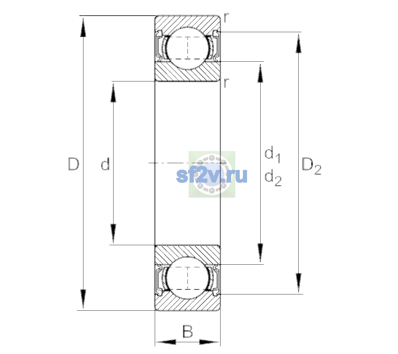 Схема подшипника 6306-2RSR-L100-C3