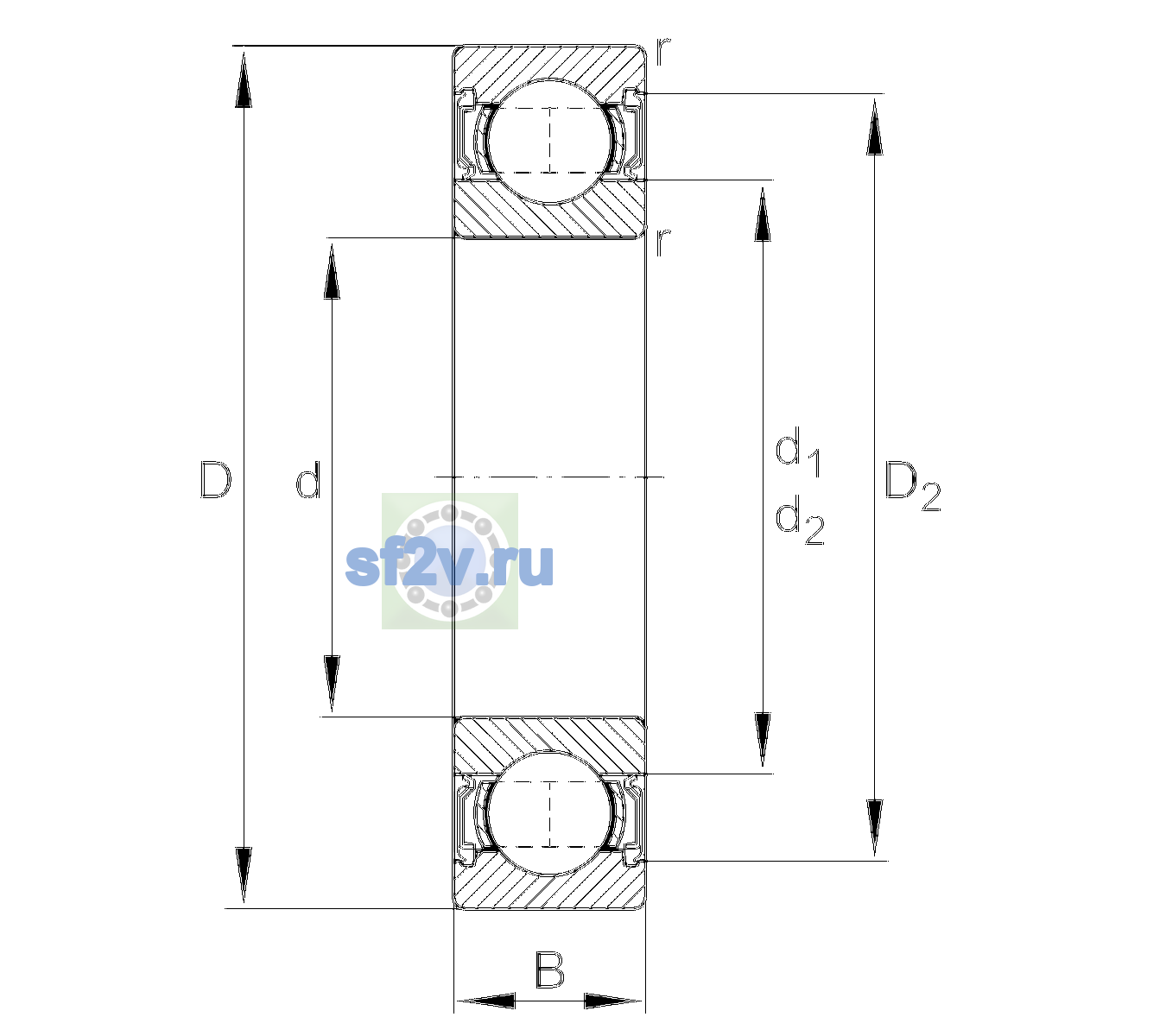 Схема подшипника 6306-2RSR-L195-C4