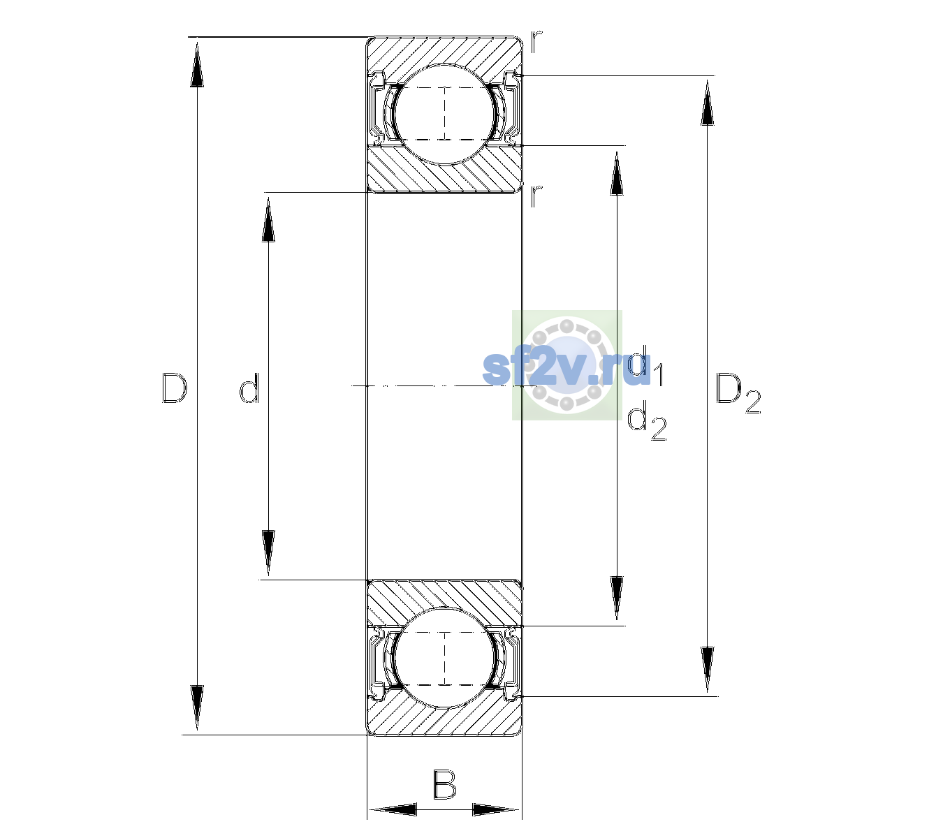 Схема подшипника 6306-2RSR-L237-C3