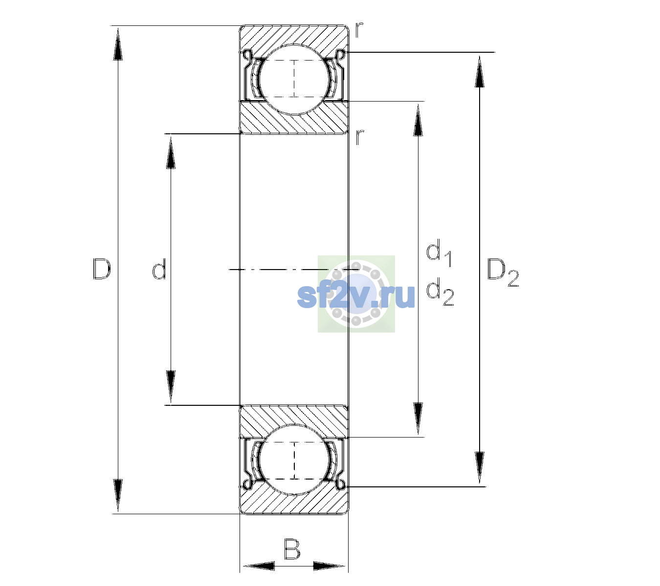 Схема подшипника 6306-2Z-L038