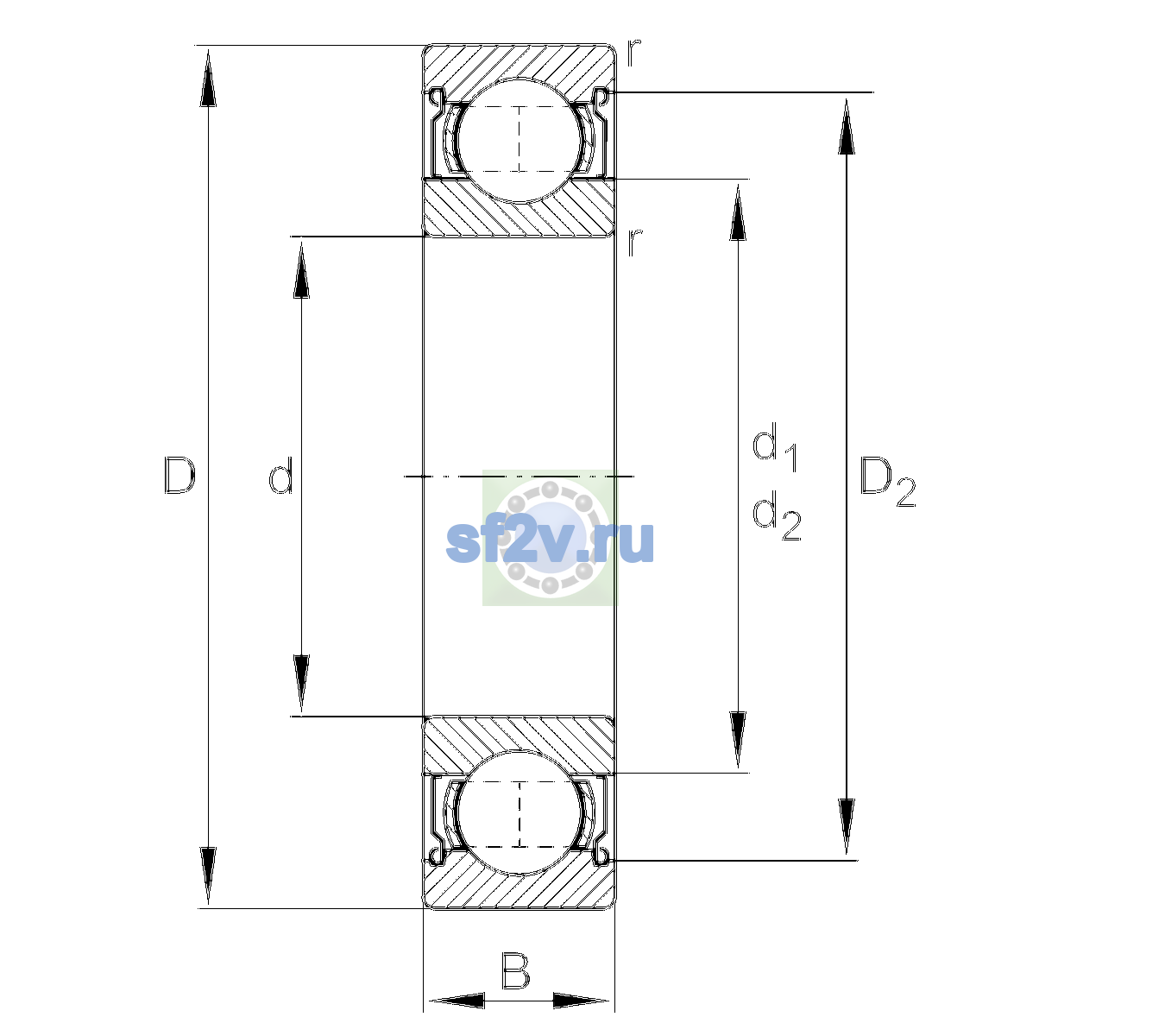 Схема подшипника 6306-2Z-L038-C3