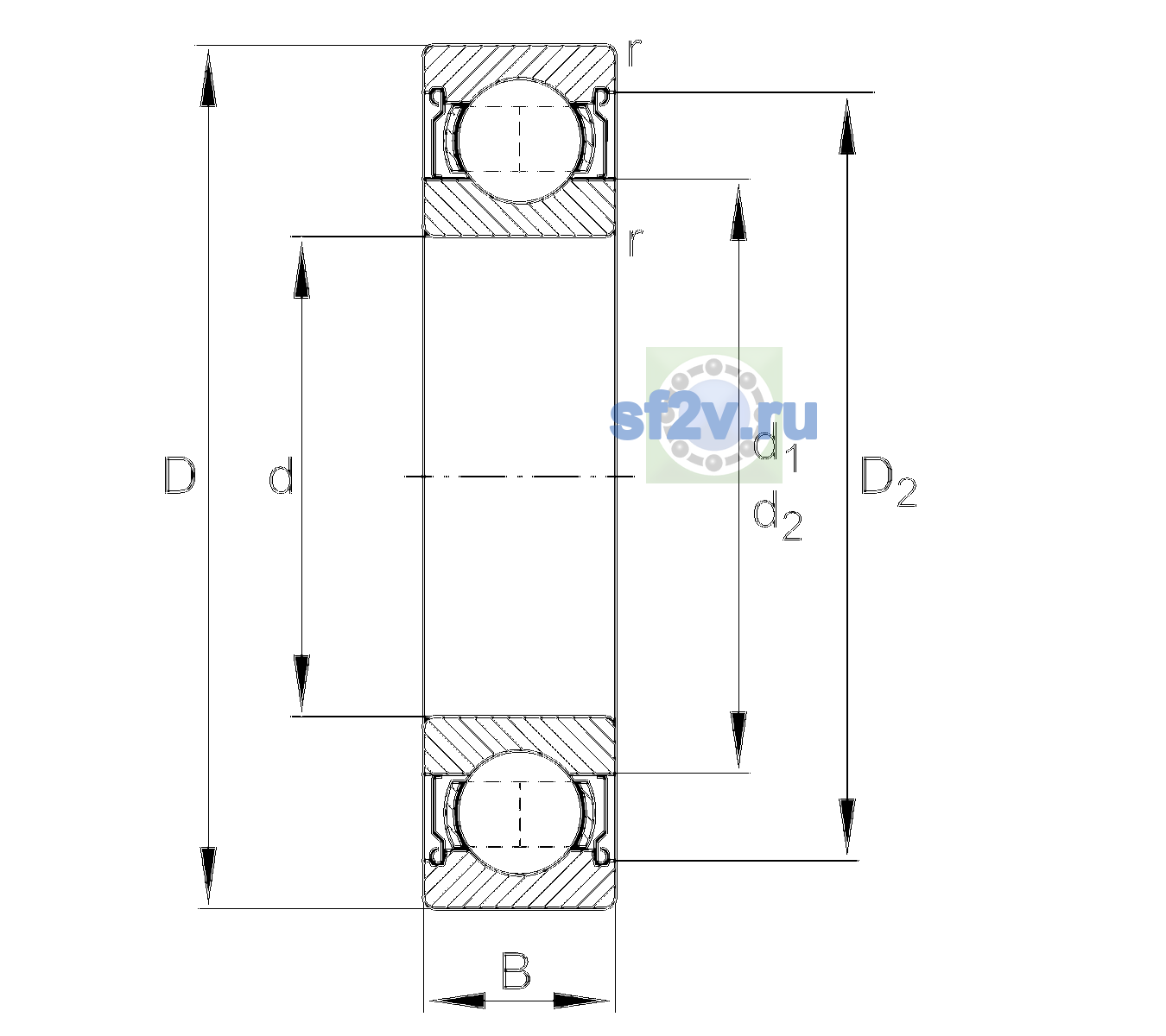 Схема подшипника 6306-2Z-L100-C3