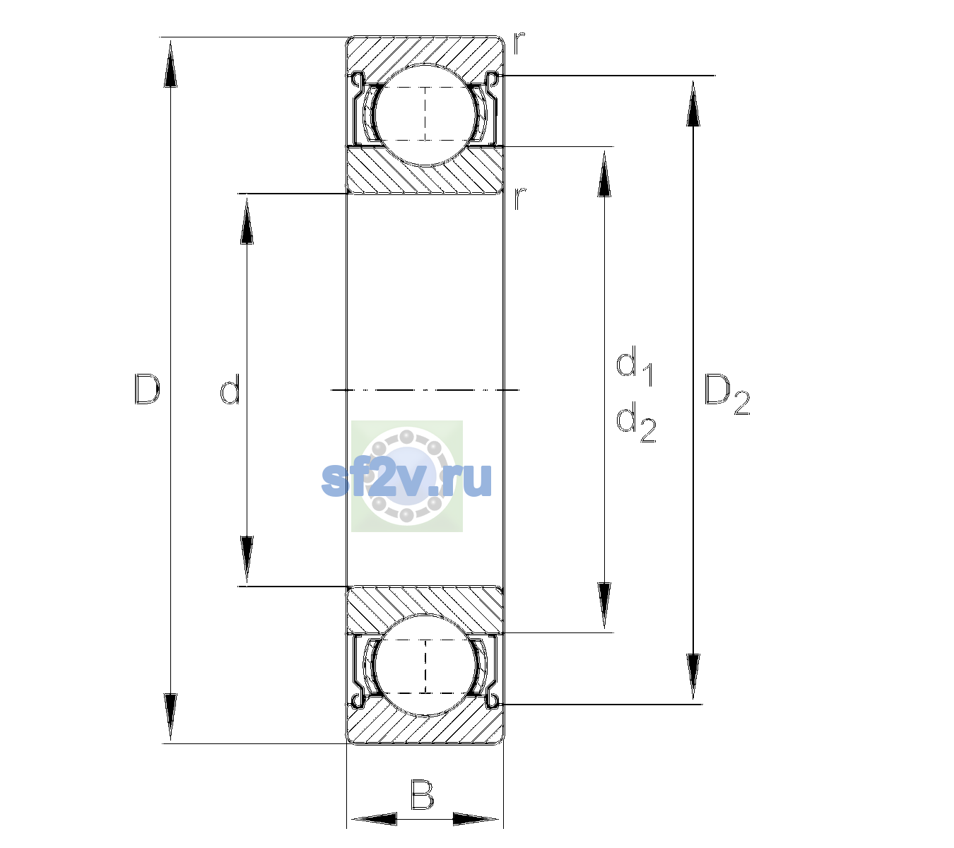 Схема подшипника 6306-2Z-L140