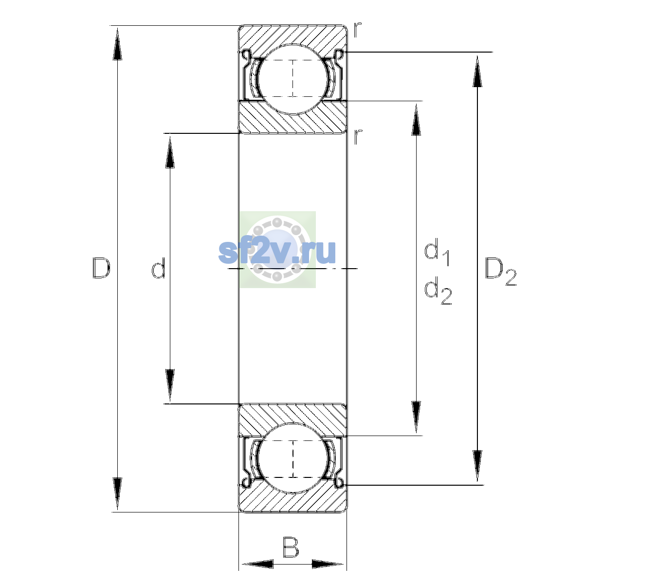 Схема подшипника 6306-2Z-L207-C4