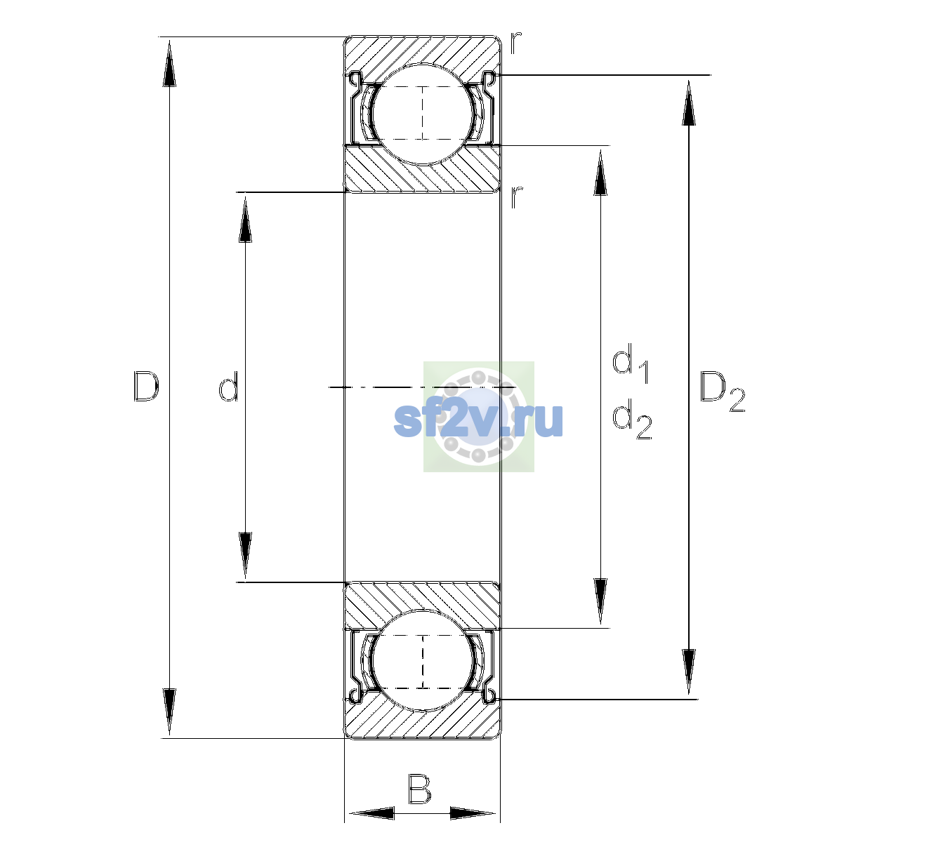 Схема подшипника 6306-2Z-L237-C3