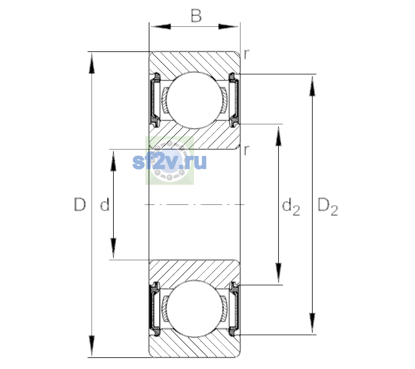 Схема подшипника 6306-C-2BRS-C3