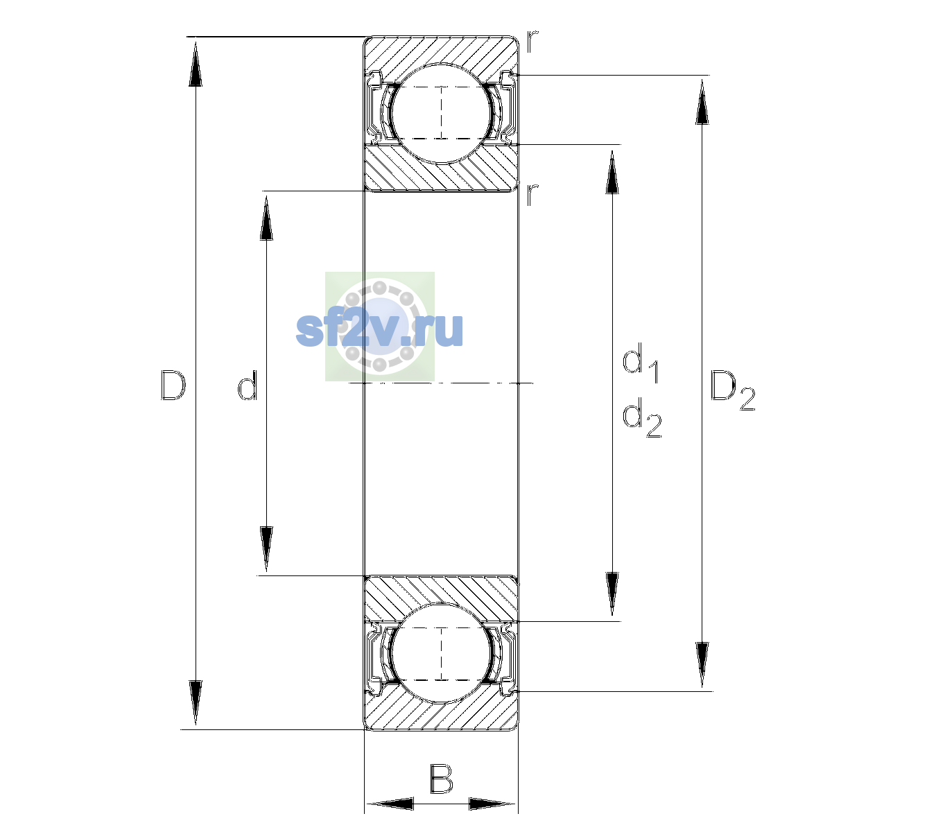 Схема подшипника 6307-2RSR-L038-C3