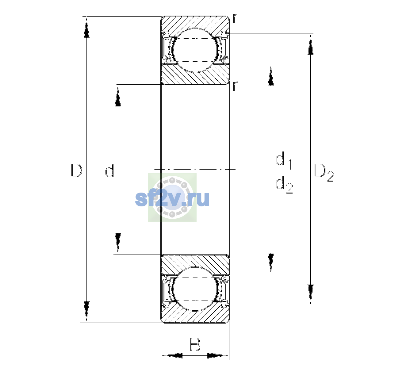 Схема подшипника 6307-2RSR-L140-C3