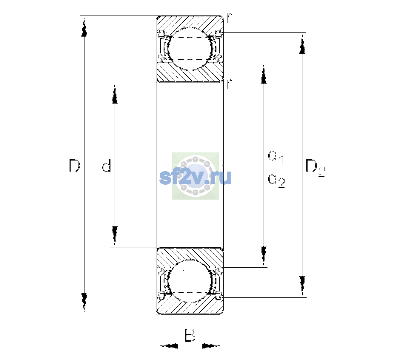 Схема подшипника 6307-2RSR-L207-C3