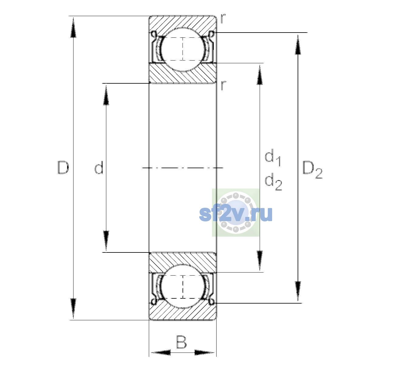 Схема подшипника 6307-2Z-L140-C3
