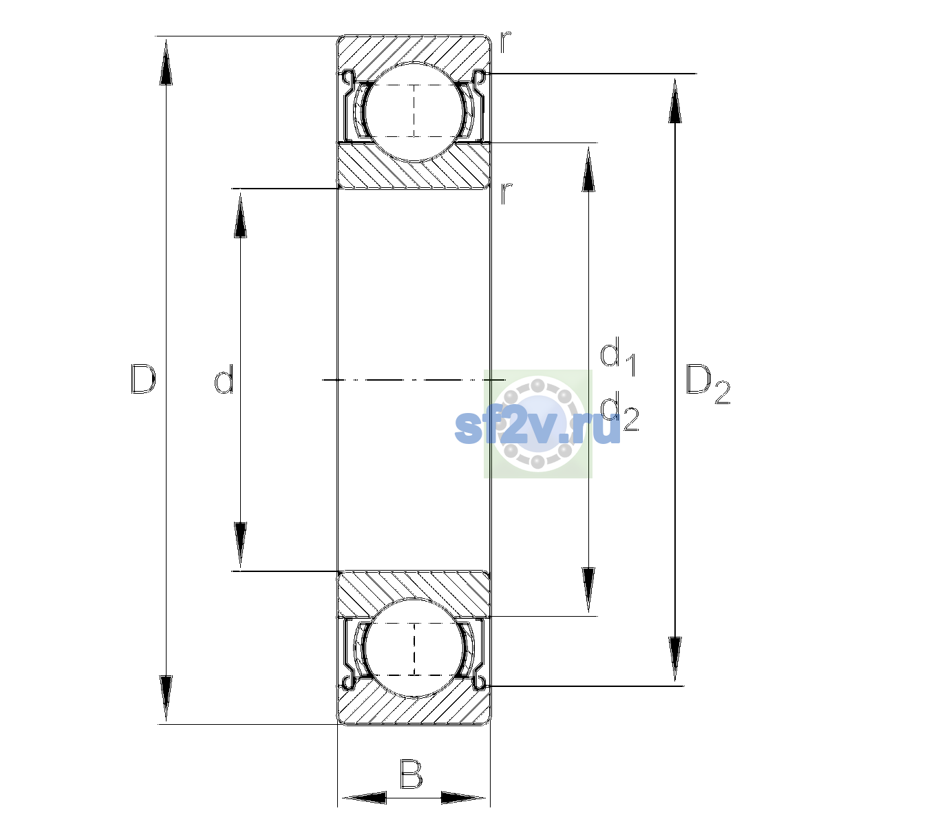 Схема подшипника 6307-2Z-L207