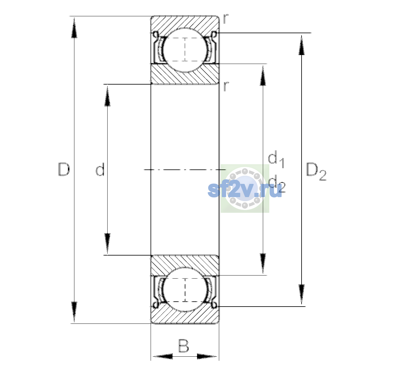 Схема подшипника 6307-2Z-L207-C3