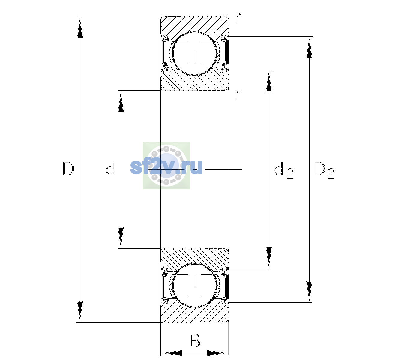 Схема подшипника 6307-C-2ELS-C3