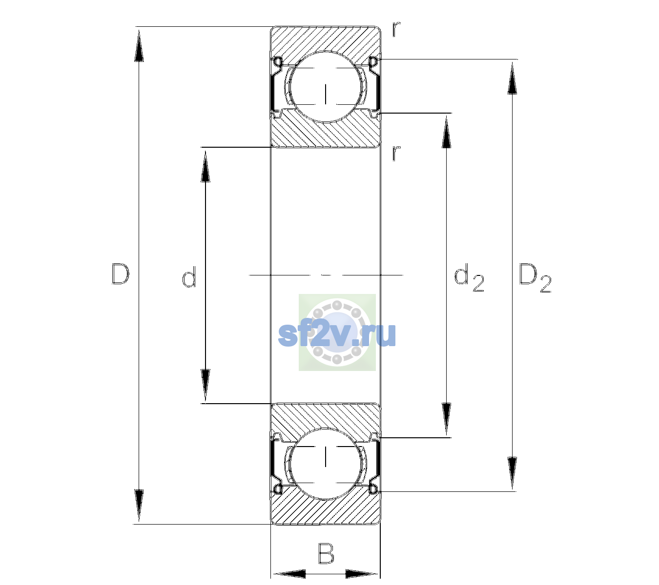Схема подшипника 6307-C-2Z-L069-C3
