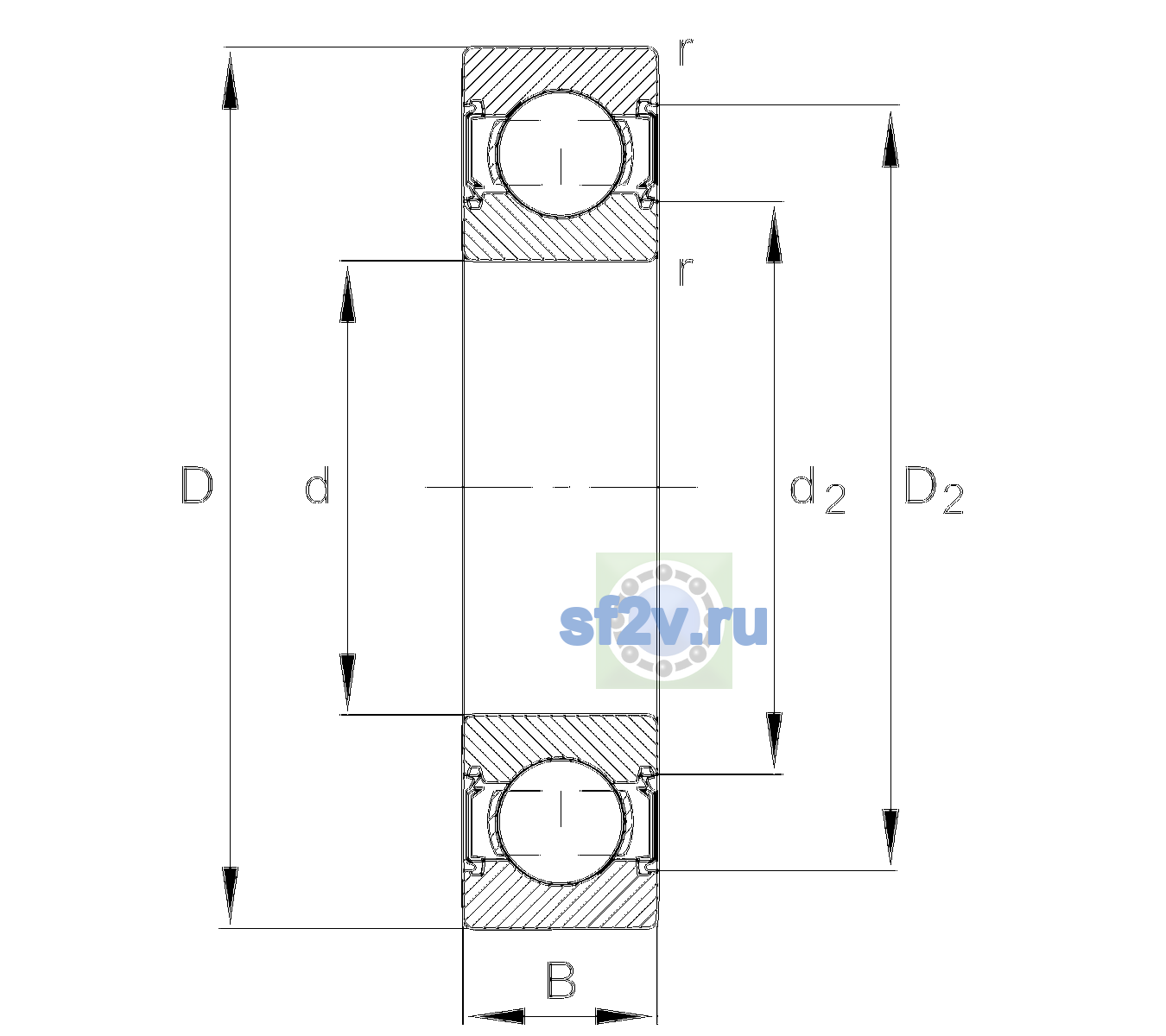 Схема подшипника 6307-C-HRS-C3