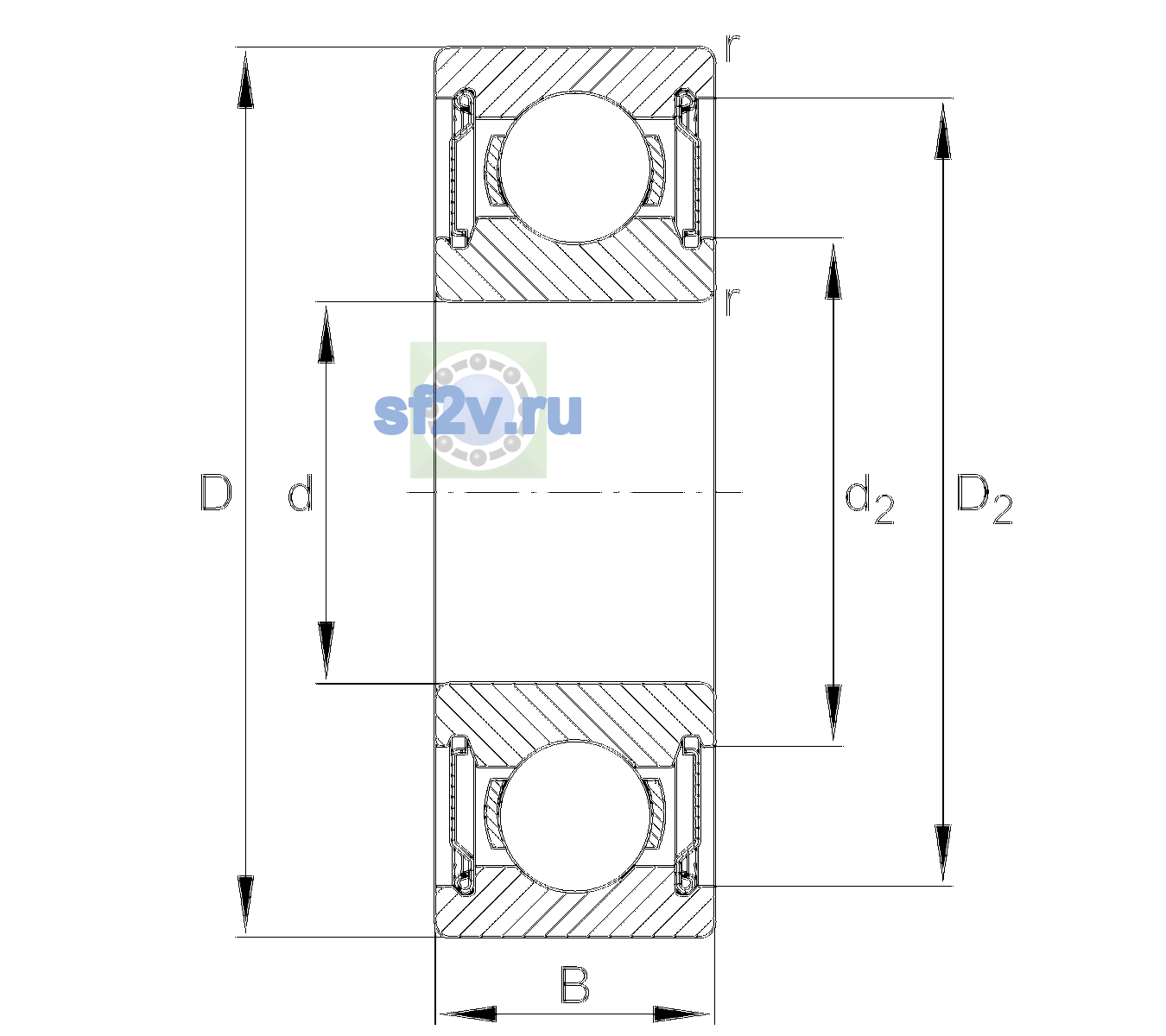 Схема подшипника 6307-H-2Z-C3
