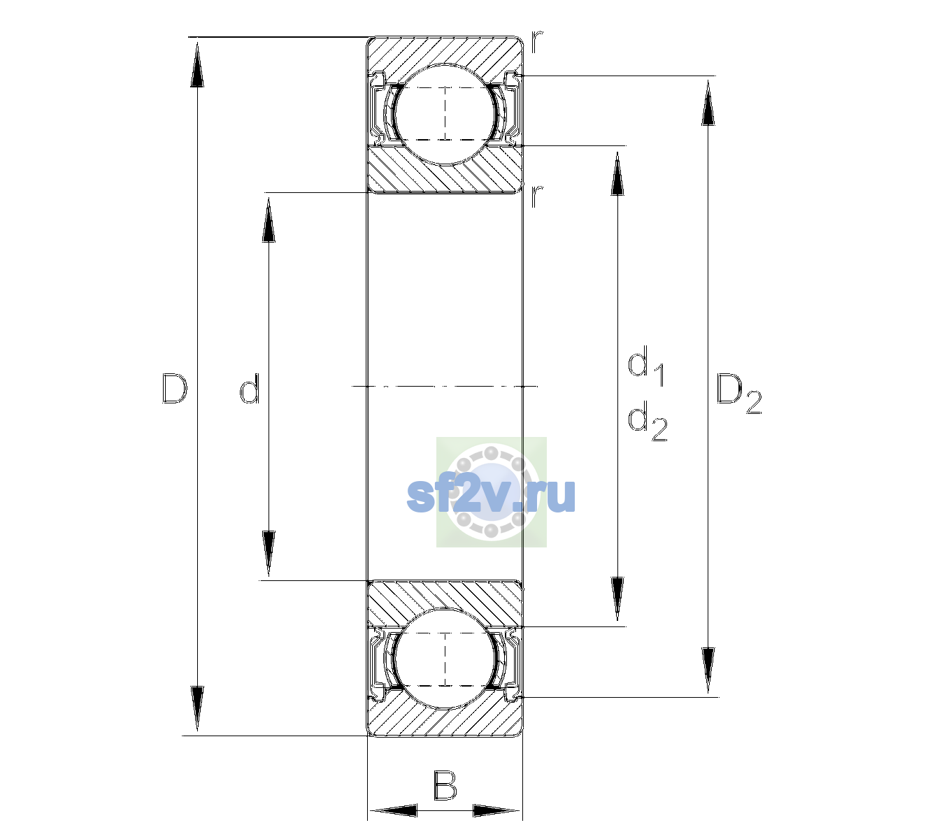Схема подшипника 6308-2RSR-C3