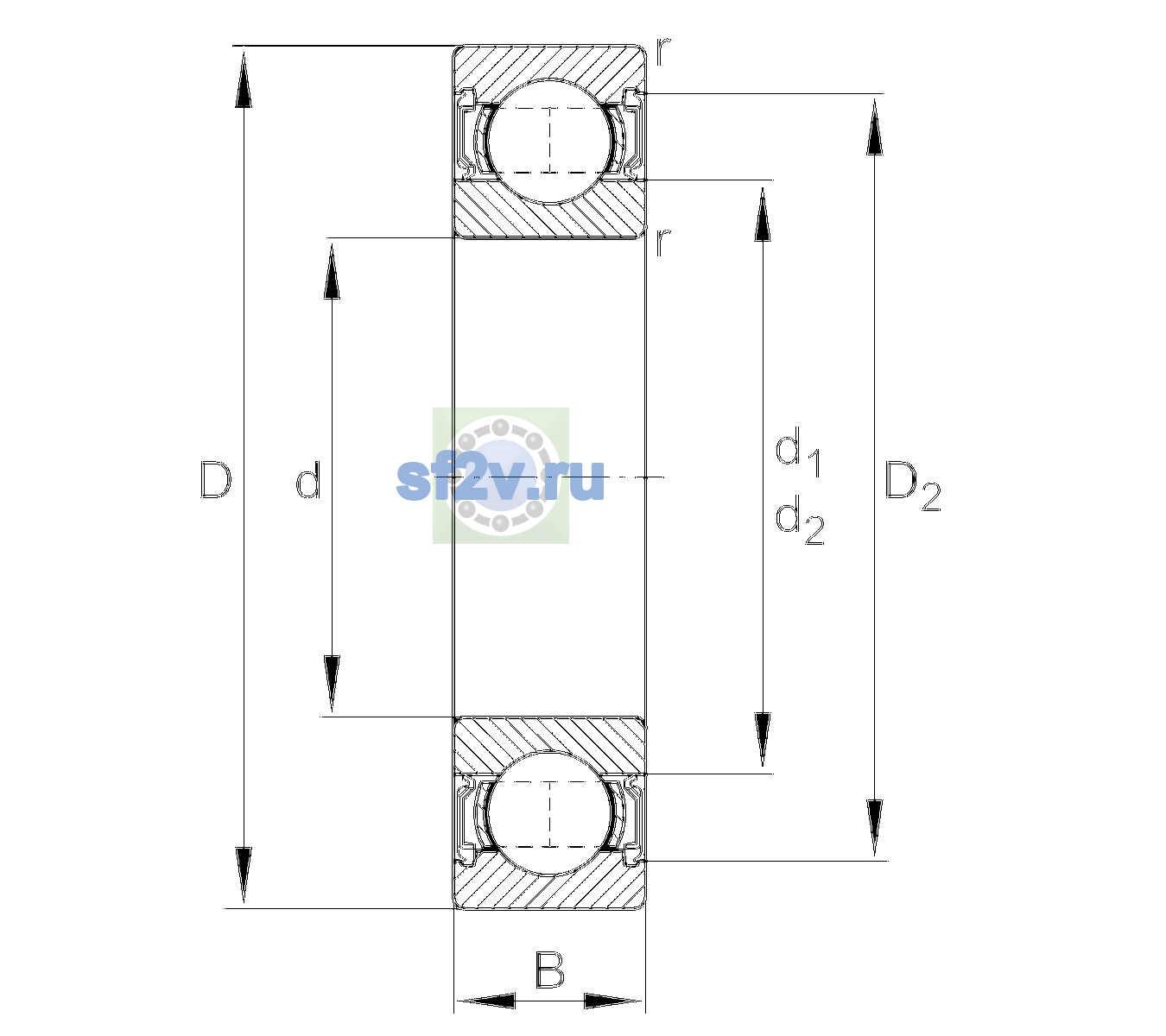 Схема подшипника 6308-2RSR-L038-C3