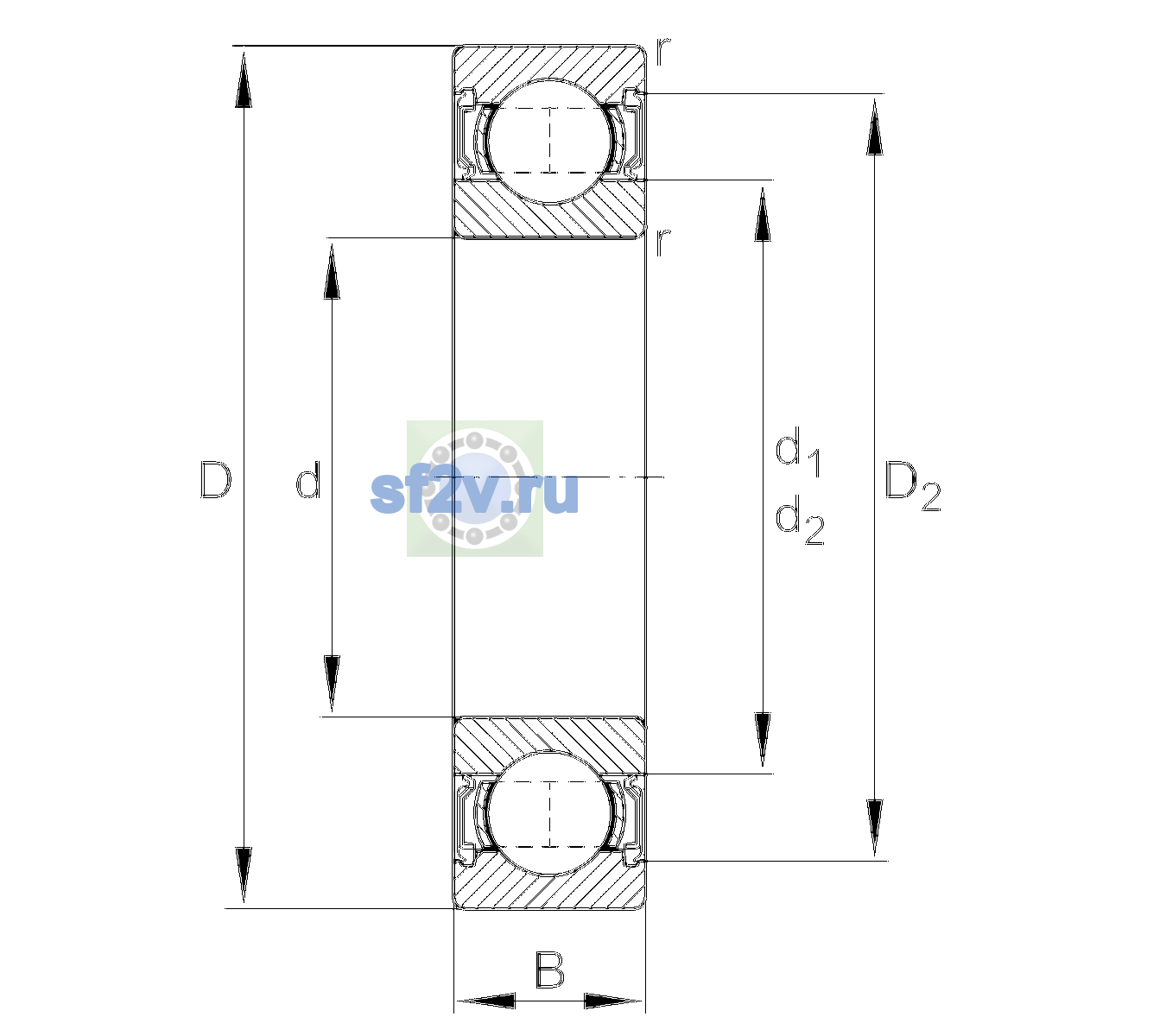 Схема подшипника 6308-2RSR-L055-C3