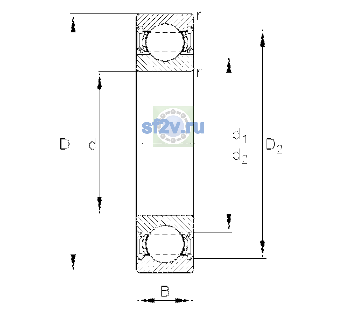 Схема подшипника 6308-2RSR-L140