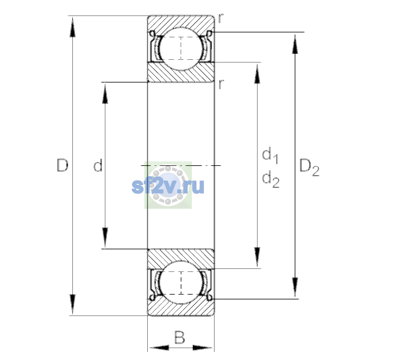 Схема подшипника 6308-2Z-L038-C4