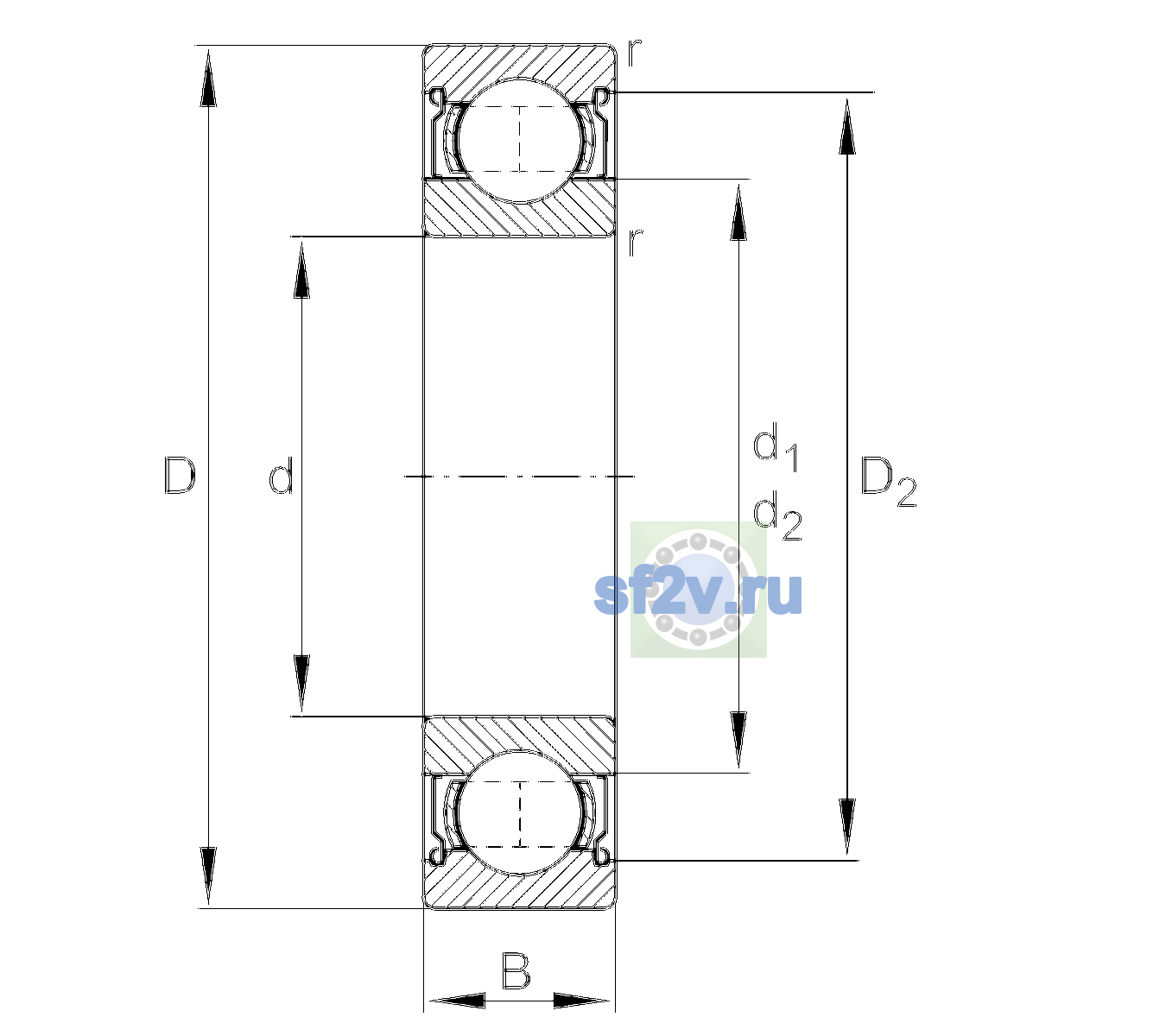 Схема подшипника 6308-2Z-L100-C3