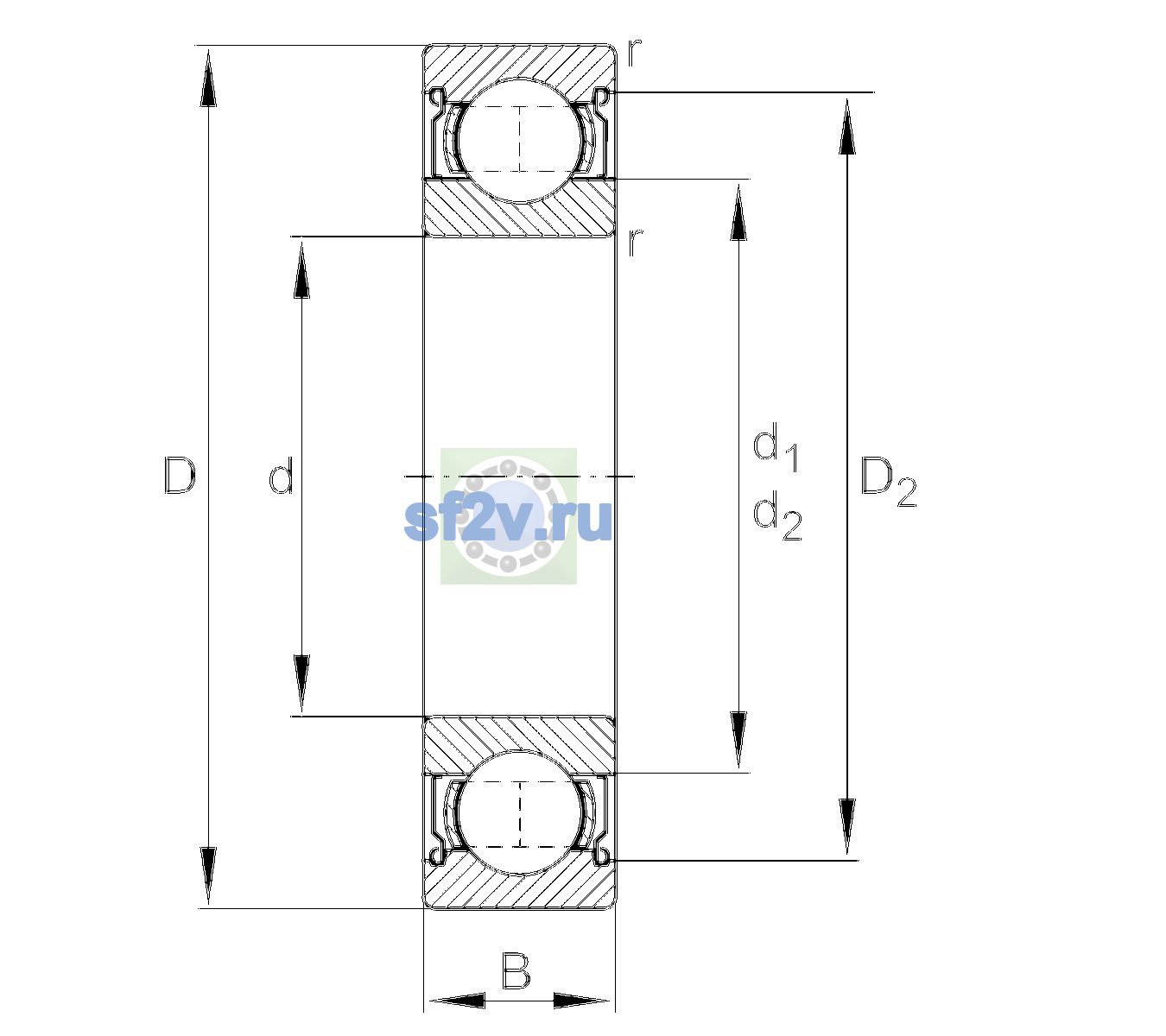 Схема подшипника 6308-2Z-L207