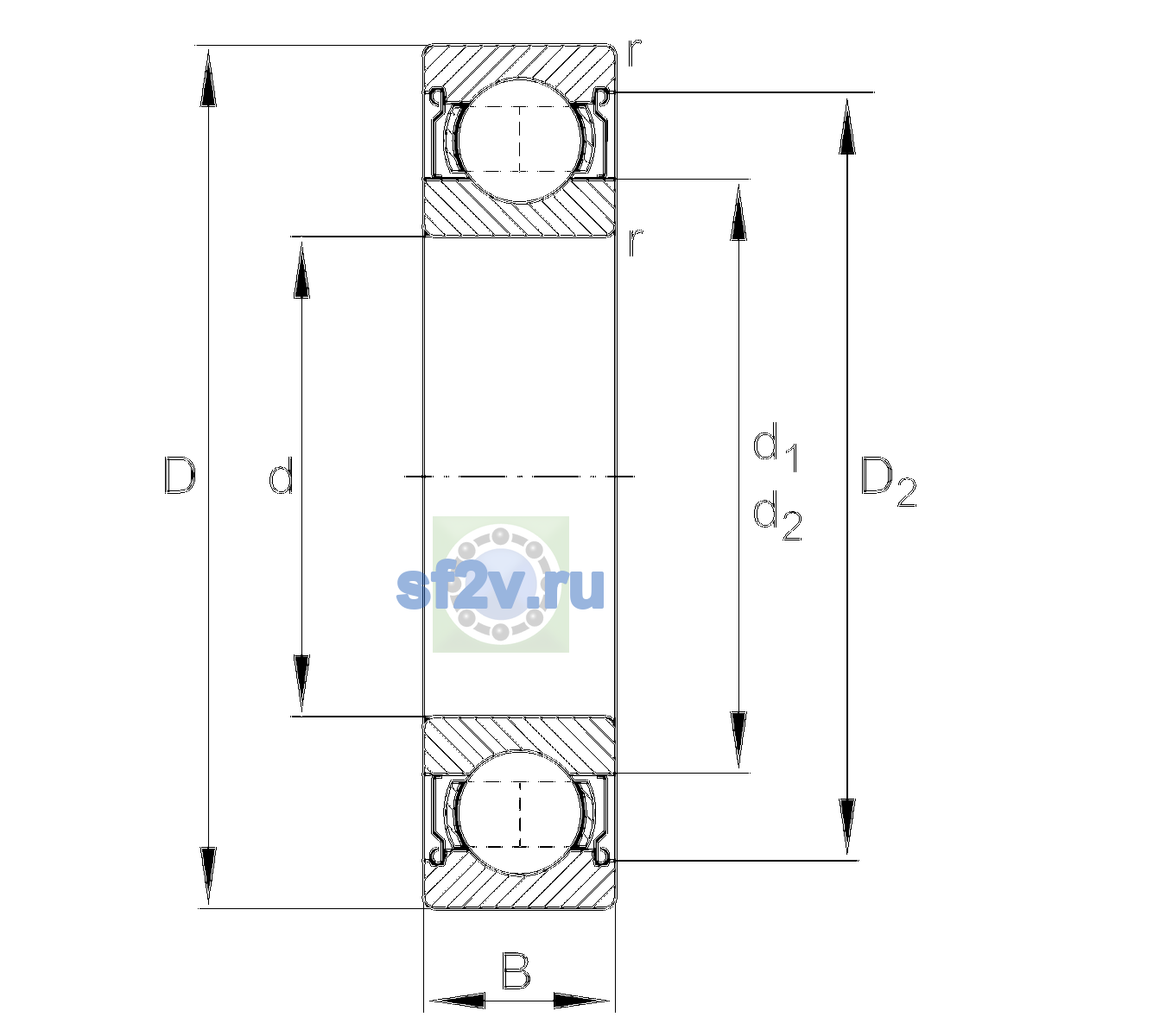 Схема подшипника 6308-2Z-L207-C3