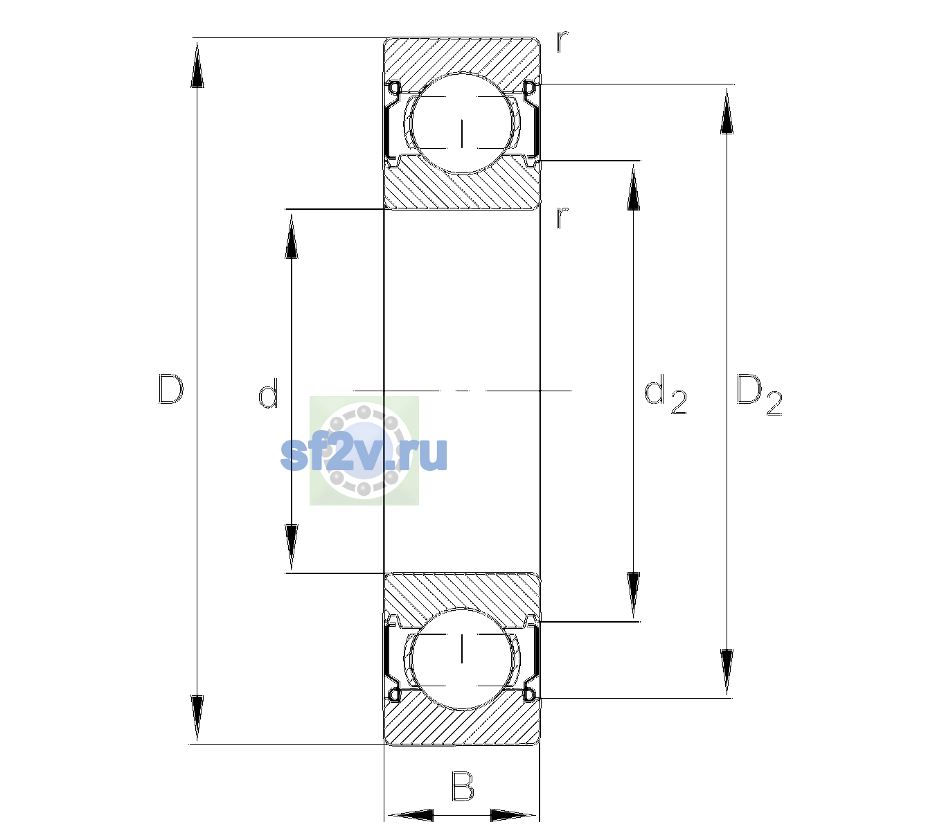 Схема подшипника 6308-C-2Z-L138-C3