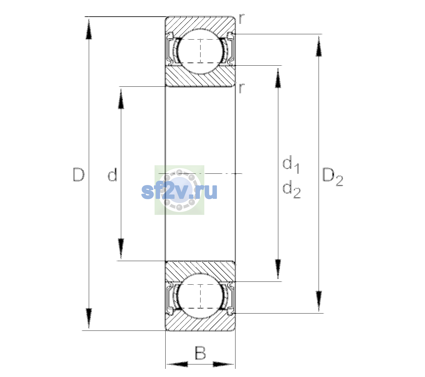 Схема подшипника 6309-2RSR-L038-C3