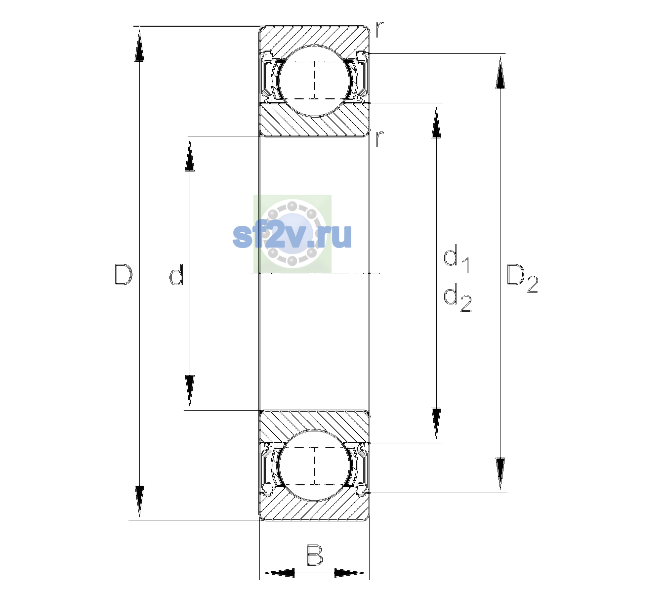 Схема подшипника 6309-2RSR-L140