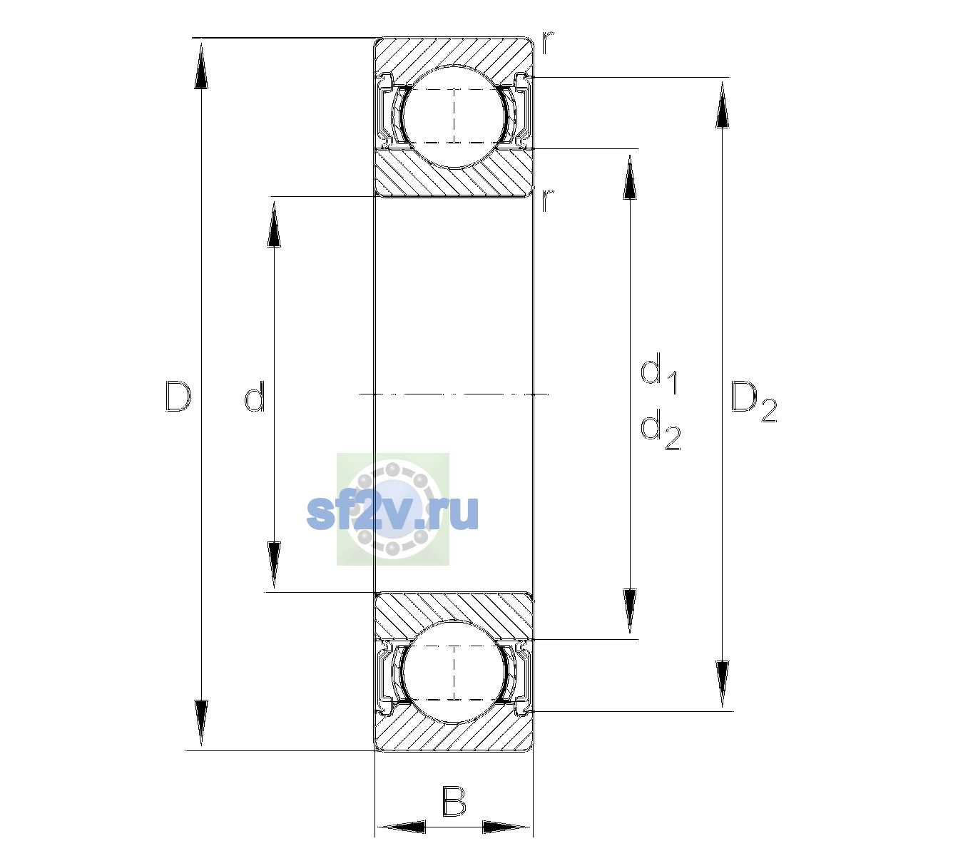 Схема подшипника 6309-2RSR-L140-C3