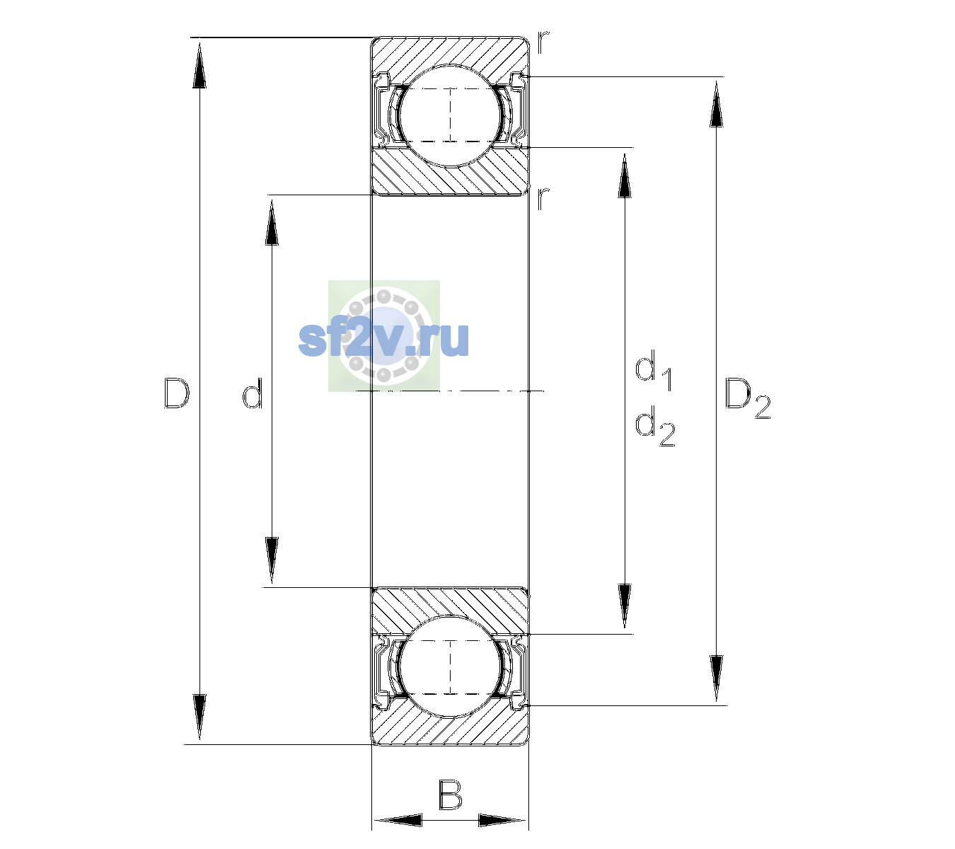 Схема подшипника 6309-2RSR-L207-C3