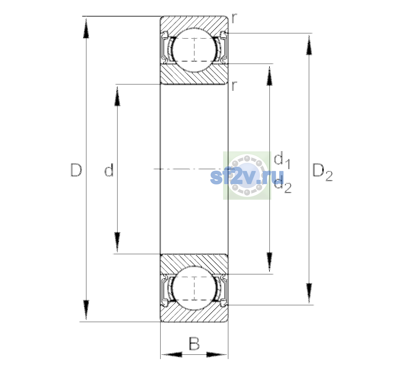 Схема подшипника 6310-2RSR-L038