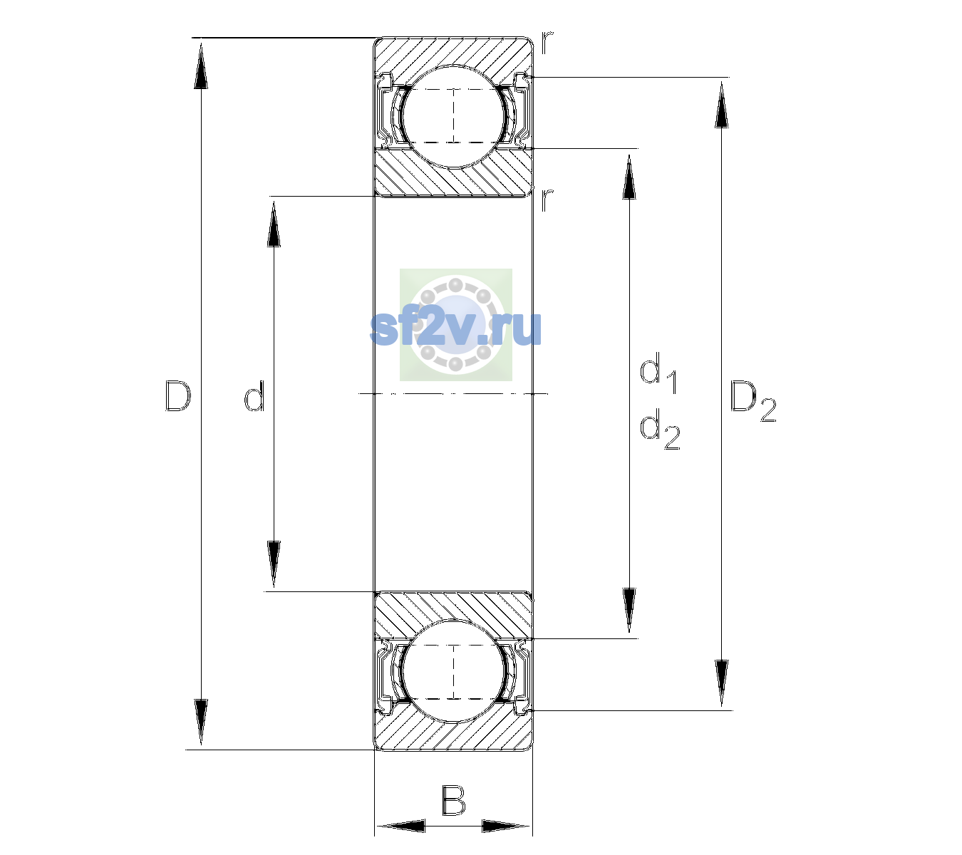 Схема подшипника 6310-2RSR-L140-C3