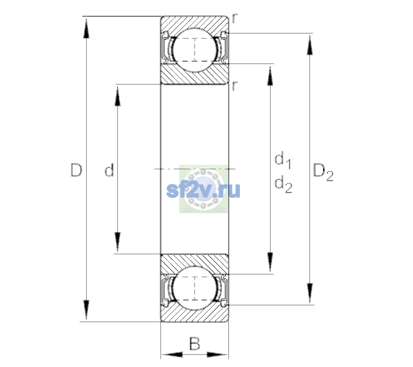 Схема подшипника 6310-2RSR>A