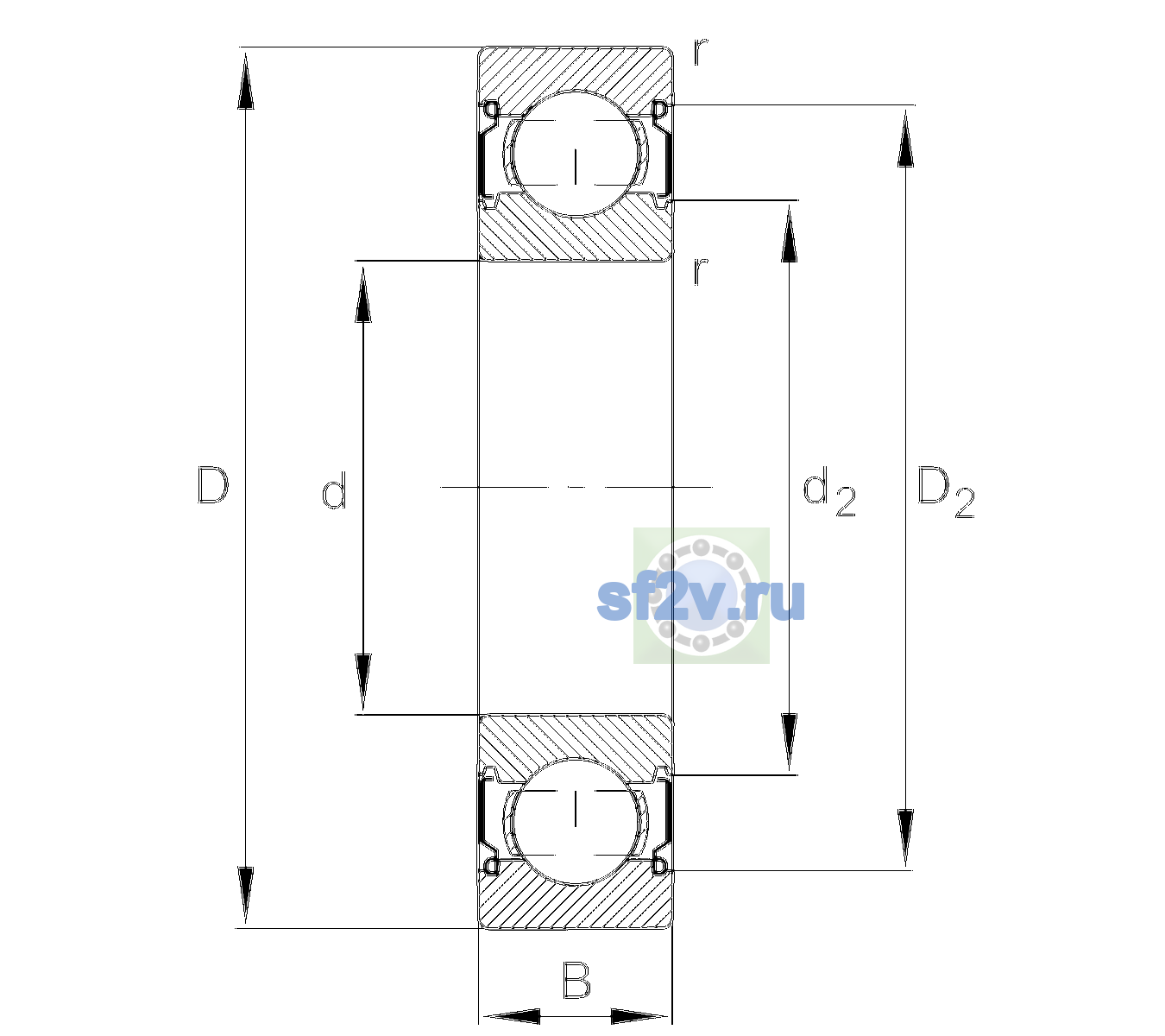 Схема подшипника 6310-C-2Z-L207-C3