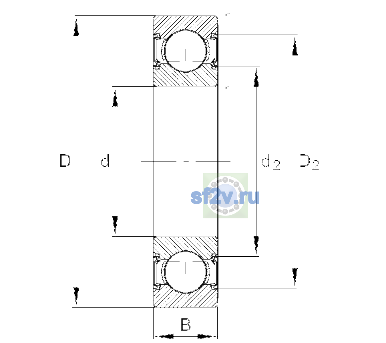 Схема подшипника 6310-C-HRS-C3