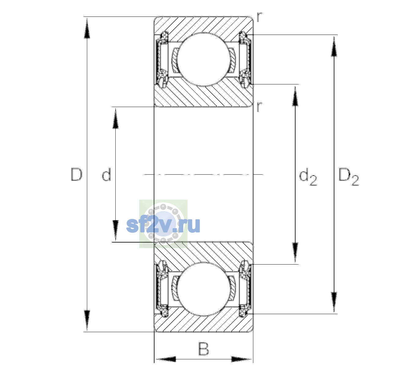 Схема подшипника 6310-H-2RSR-SN-C3
