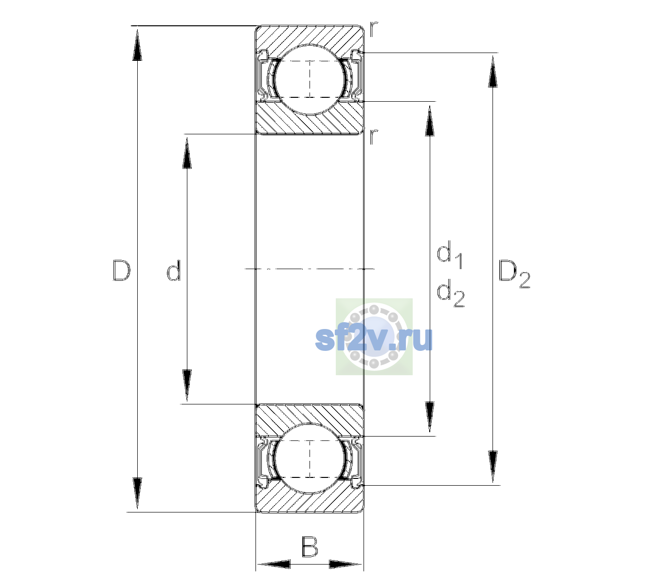 Схема подшипника 6311-2RSR-L140-C3